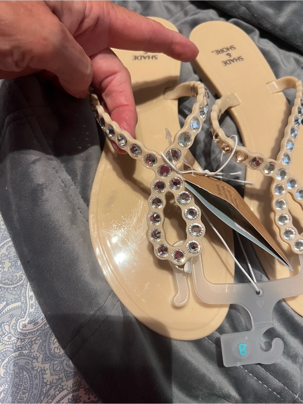 Shade & Shore Jelly Rhinestone Women’s Size 8 Tan Sandals, new with tags - Picture 6 of 8